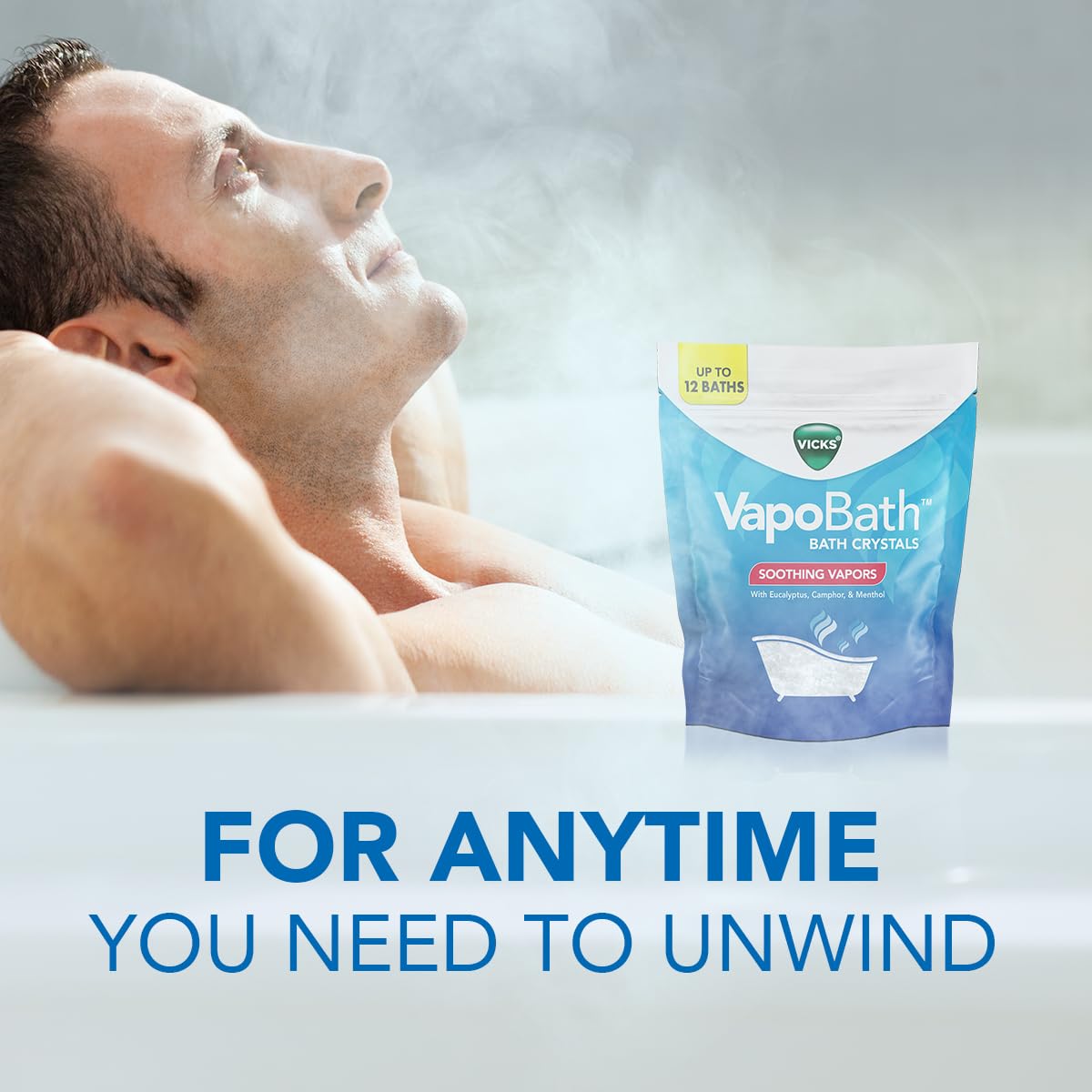 Vicks VapoShower Plus, Shower Bomb Tablets, Soothing Non-Medicated Vapors, 12 Tablets & Vicks VapoBath Bath Crystals, 36 oz Soothing Bath Soaking Solution, Steam Aromatherapy w/Eucalyptus & Menthol