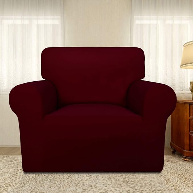 PureFit Super Stretch Chair Sofa Slipcover – Spandex Non Slip Soft Couch Sofa Cover, Washable Furniture Protector with Non Skid Foam and Elastic Bottom for Kids, Pets （Chair, Wine）