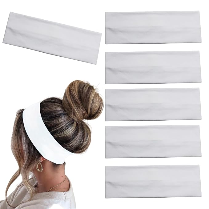 6 Pcs White Headbands for Women Hair Cotton Headband for Tie Dye Party Supplies, Non-slip Stretchy Elastic Head Wrap Holder Hair Accessories