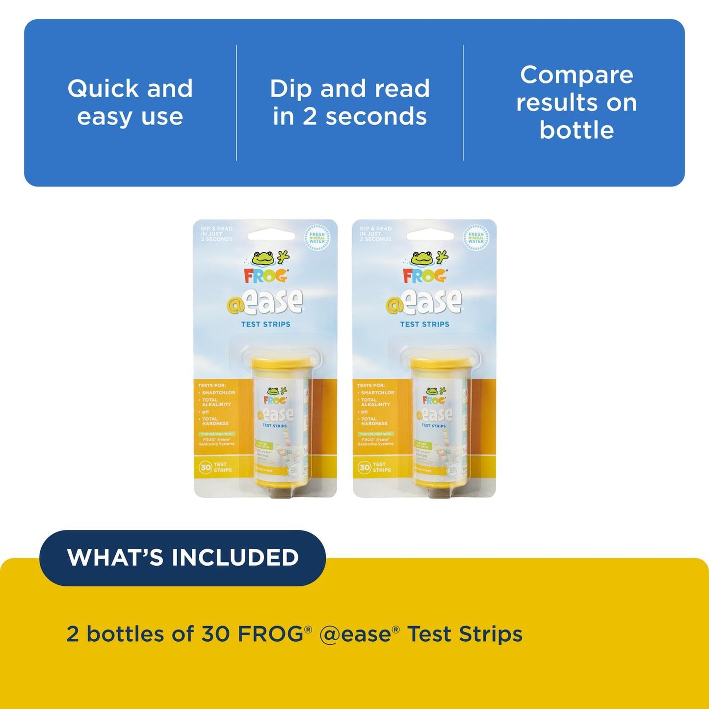FROG @Ease Test Strips for Hot Tubs and Swim Spas - Test Strip with Out Indicator for FROG @Ease SmartChlor Cartridges, pH, Total Alkalinity and Total Hardness - 60 Test Strips
