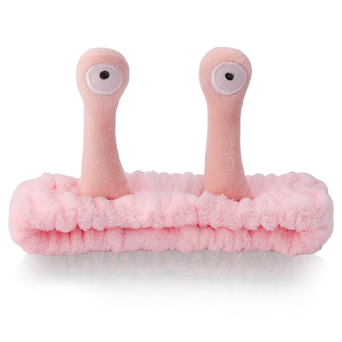 SuPoo Snail Face Wash Headband - Light Pink, Soft Microfiber Material, Funny Design, One Size Fits Most, Strong Water Absorbent, Multi-Function Use for Spa, Sports, Yoga, Makeup, Face-Washing, Shower
