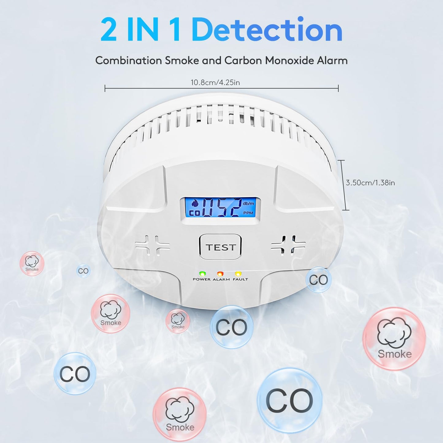 6 Packs,2 in 1 Technology, Smoke,Carbon Monoxide Detector, Co Alarm,85db Alert,LCD Readout,3 Color LED Indication,(Green Light Blinking at Work), with 3 AA Batteries,Easy Install,for Home and Kitchen