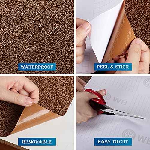 FunStick Brown Wallpaper Peel and Stick Modern Faux Leather Contact Paper Self Adhesive Crocodile Brown Wallpaper Stick and Peel Waterproof Leather Wall Paper for Bedroom Bathroom Shelves 15.8"x78.8"