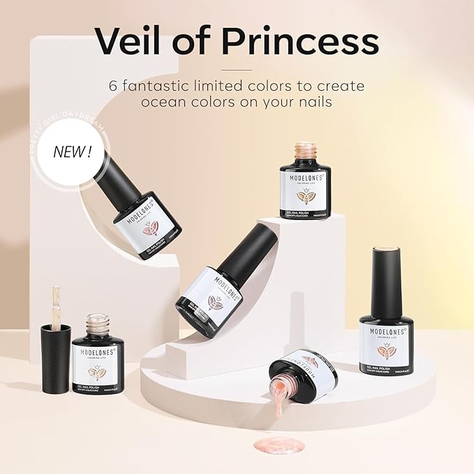 modelones Gel Nail Polish Set, Nude 6 Colors Neutral Gel Polish Skin Tone Pink Glitter Nail Polish Shimmery Pear Gel Polish Starter Kit Soak Off All Season LED Soapnails Manicure DIY Salon