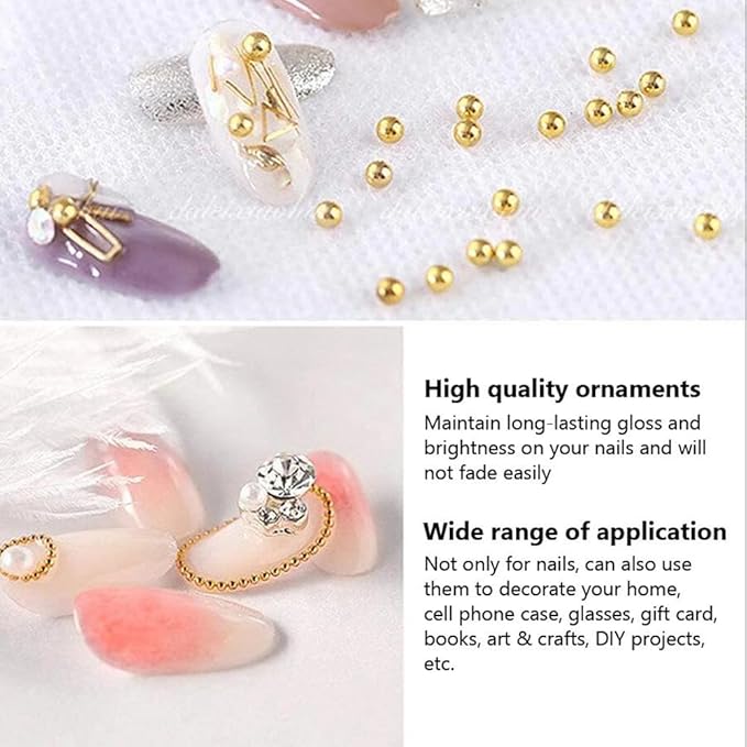 0.8mm Mini Small Nail Beads Stainless Steel Beads Nail Chain Charms Nails Art Decorations Gun Grey Nail Studs Gold Caviar Nail Charms DIY Tool Nail Studs Accessories Cold Nail Gems (Gold)