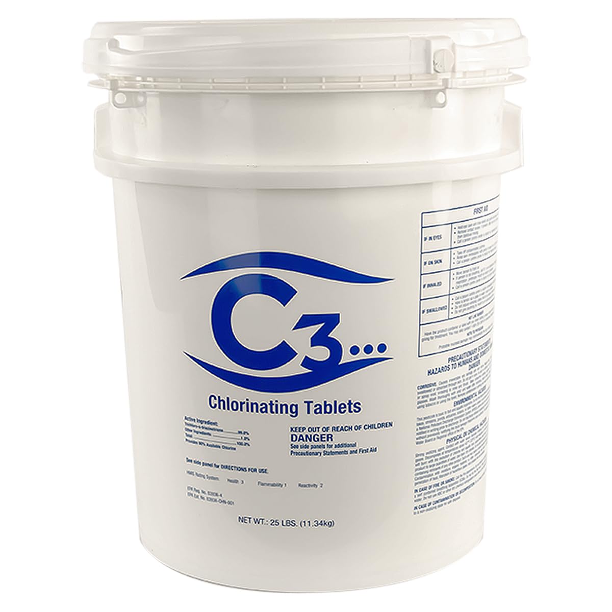 C3... 3" Stabilized Chlorine Tablets for Swimming Pools | Easy to Use | for Above Ground or Inground Pool | Individually Wrapped Chlorinating Tabs | Slow Dissolving | 25 lbs
