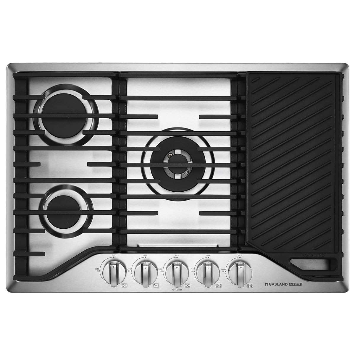GASLAND Master 30 Inch Heavy Duty Gas Cooktop with Griddle PRO GH3805SS1FC with 5 Burners, CSA certified, 120V Plug-in, NG/LPG Convertible