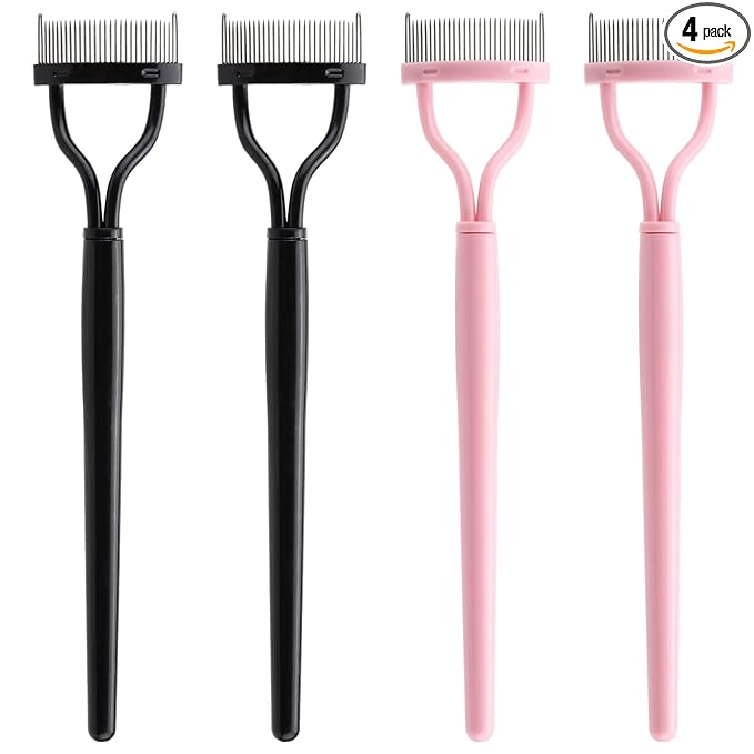 4 Pcs Eyelash Separator Tool Mascara Brushes Eyelash Comb Separator Definer Lash Comb for Combing, Separating Lashes - Pink&Black
