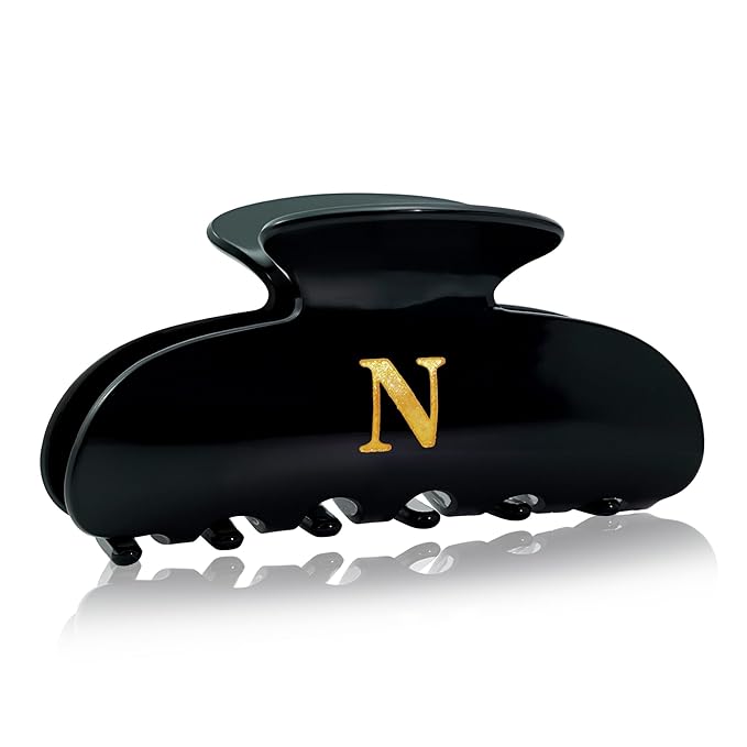 Acrylic Letter Hair Clips for Women - Black Monogram Hair Claw Alphabet Large Hair Clip, Fashion Glitter Claw Clips Elegant And Durable Hair Accessory, Letter N
