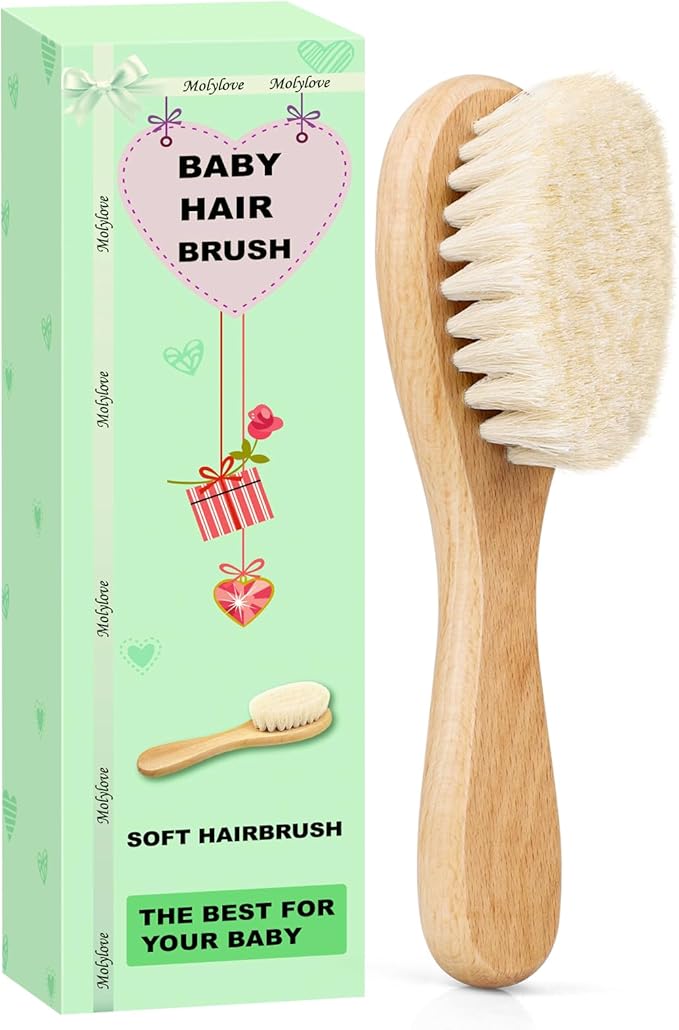 Baby Hair Brush, Wooden Goat Bristles Hair Brush for Newborns & Toddlers, Ideal for Cradle Cap, Perfect Baby Registry Gift, Hypoallergenic, 1 Count