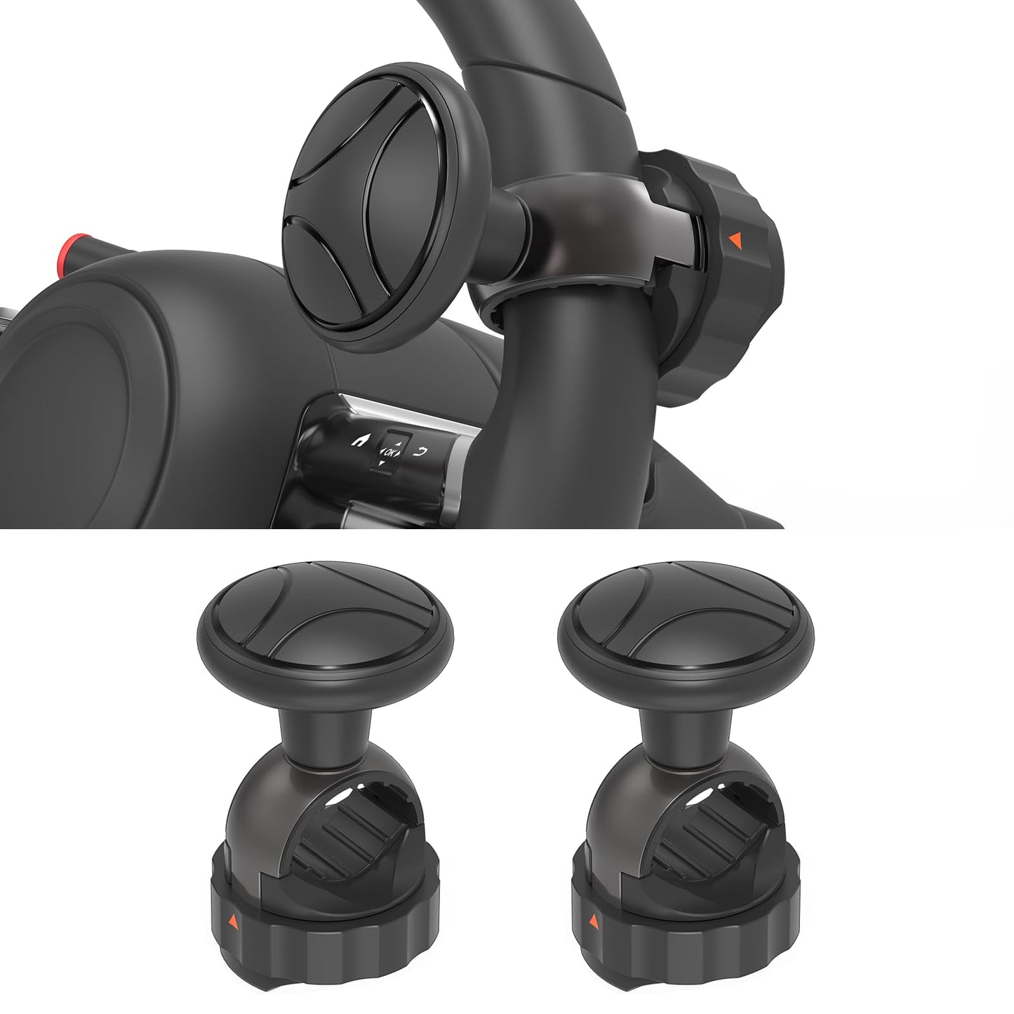 Tool Free Steering Wheel Knob, Suicide Knob for 3.45-4.9" Steering Wheel with Metal Bearing, Steering Wheel Knob Spinner for Cars, Trucks, Mowers, Boats, No Screws or Tools Needed (2Pack, Black)