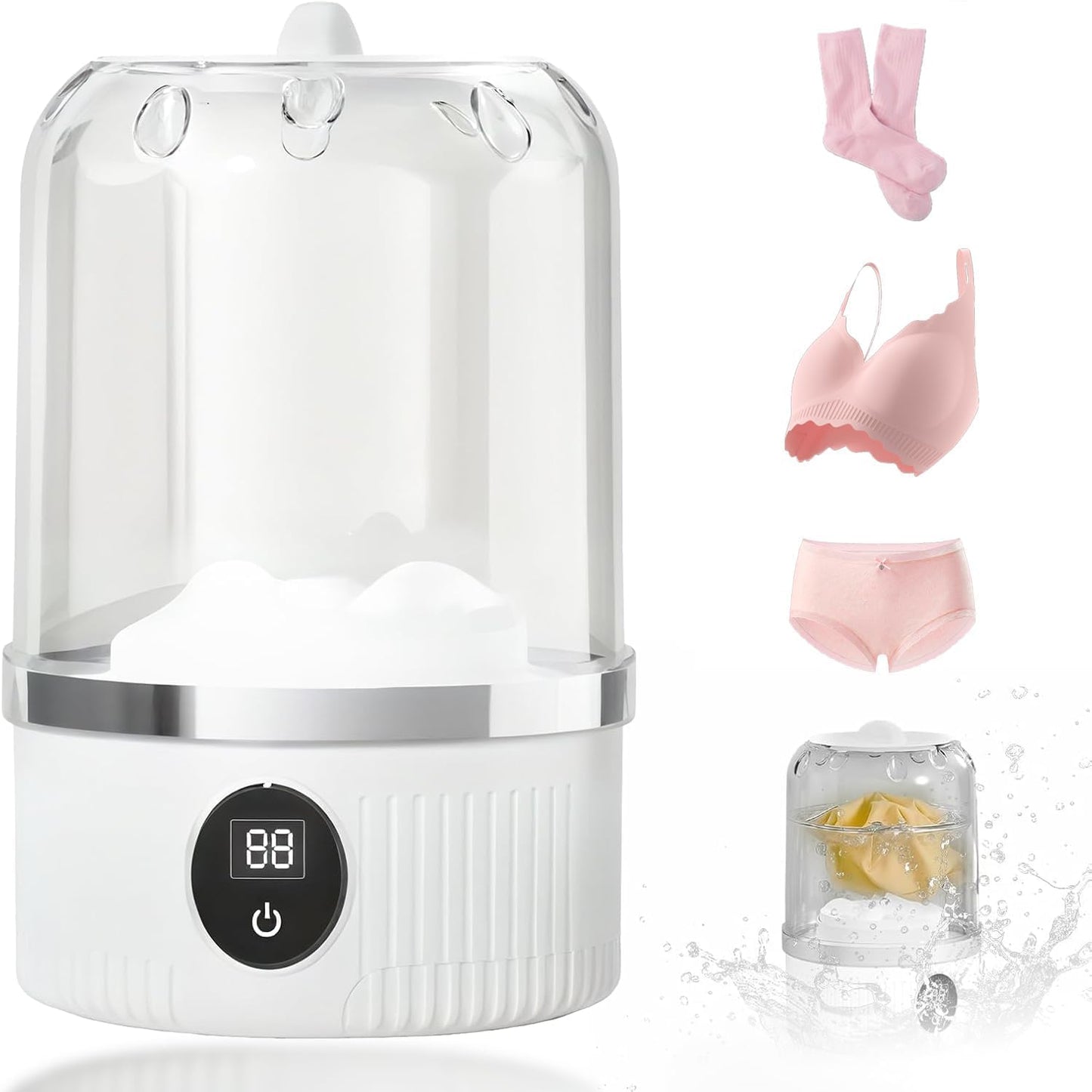 Portable Ultrasonic Mini Washing Machine 2026 New Rechargeable Travel Laundry Solution for Underwear, Compact Design for Apartments, Dorms, RVs, and Camping (White)