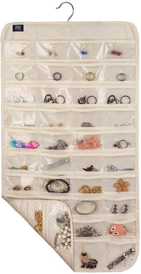 BB Brotrade Hanging Jewelry Organizer,Accessories Organizer,80 Pocket Organizer for Holding Jewelries（Beige）