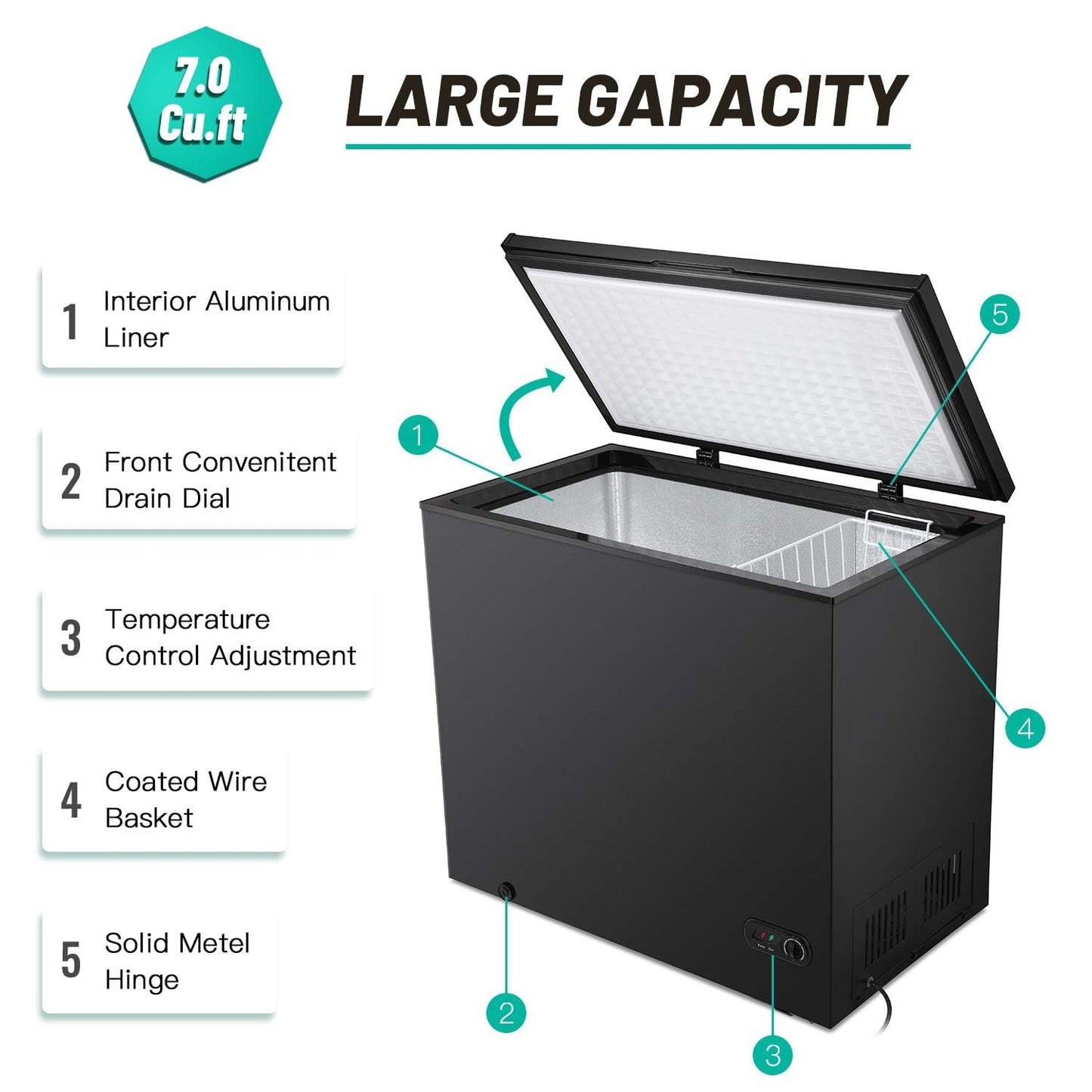 Antarctic Star 2.7 Cu. ft Chest Freezer 6.8℉to -4℉with Removable Basket Free Standing Top open Door Compact Freezer with Adjustable Temperature Defrost Water Drain/Power Saving Black