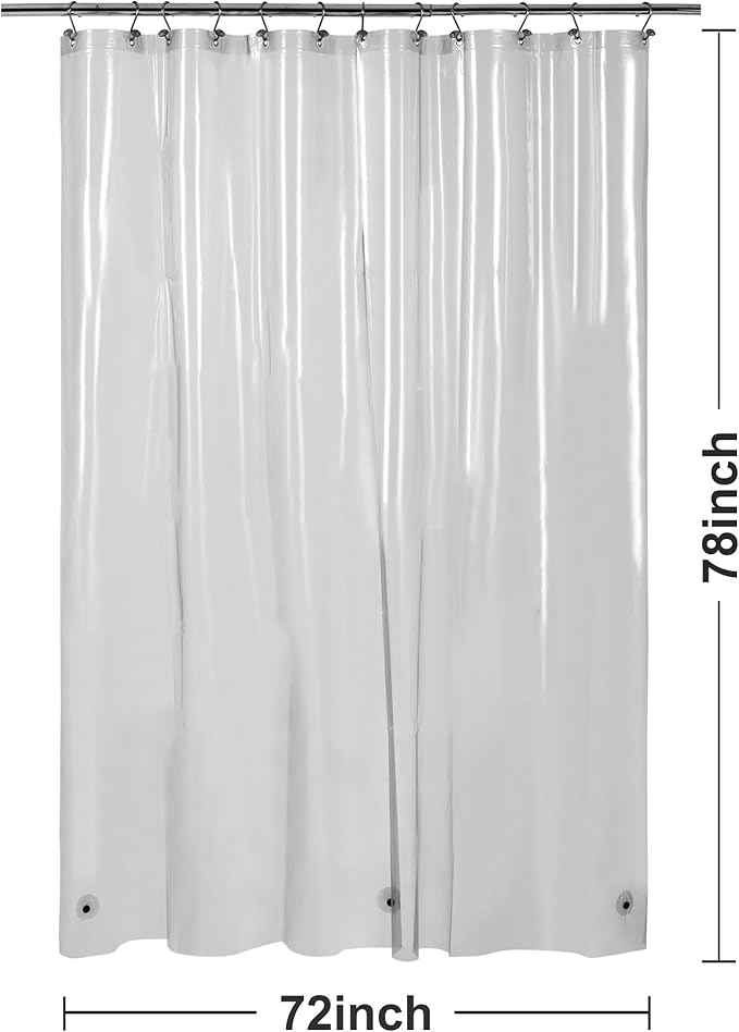 Barossa Design Clear Black Long Shower Curtain Liner 78" Height - 3 Magnets & Waterproof Lightweight PEVA Shower Liner for Bath Tub, PVC Free, Metal Grommets, Clear Black, 72x78