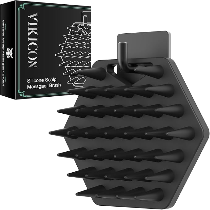 Silicone Scalp Massager with Wall Hook, Beard and Hair Scrubber for Hair Growth, Reduces Dandruff - Wet/Dry Shower Scalp Scrubber - Gift for Men Women All Hair Types & Includes Hook
