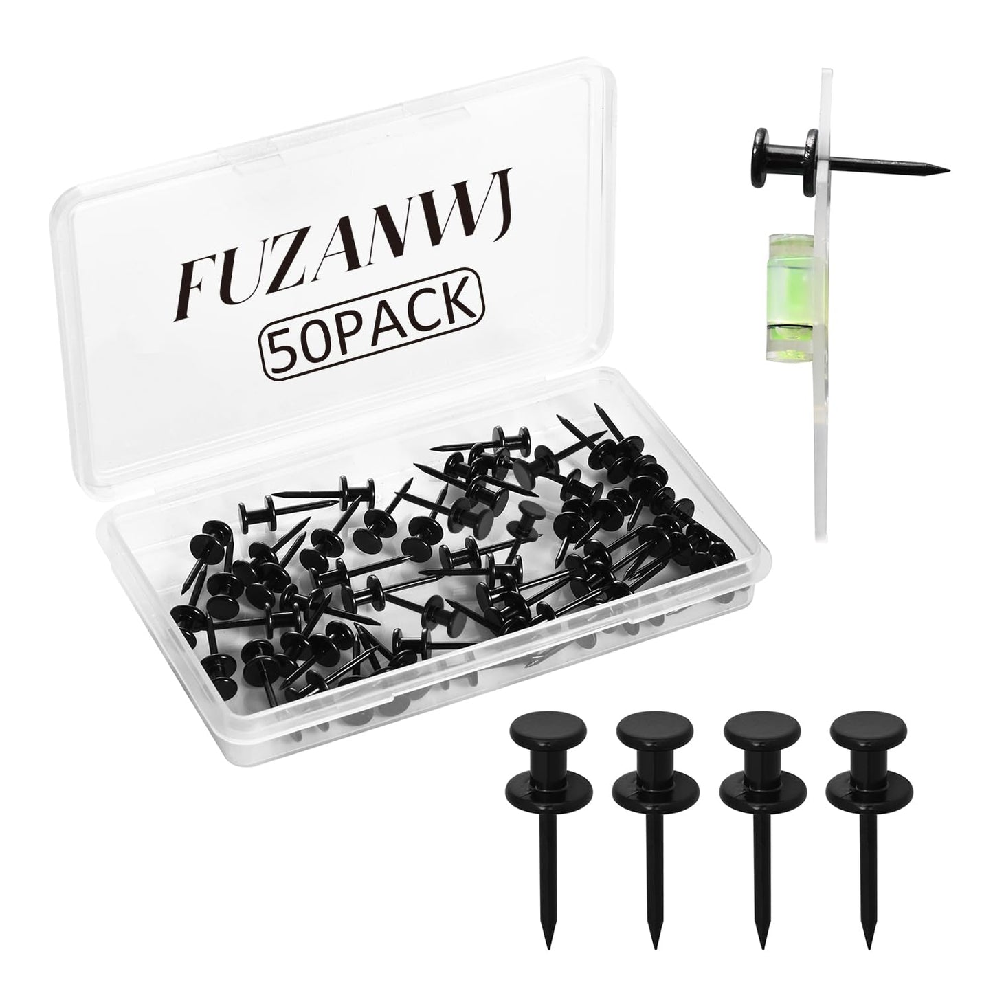 FUZANWJ 50Pcs Double Headed Picture Hanging Nails, Thumb Tacks for Wall Hanging, Picture Hangers, Renter Friendly Decor Picture Hanging Kit for Drywall or Wooden Wall Home Office Photo Decorations