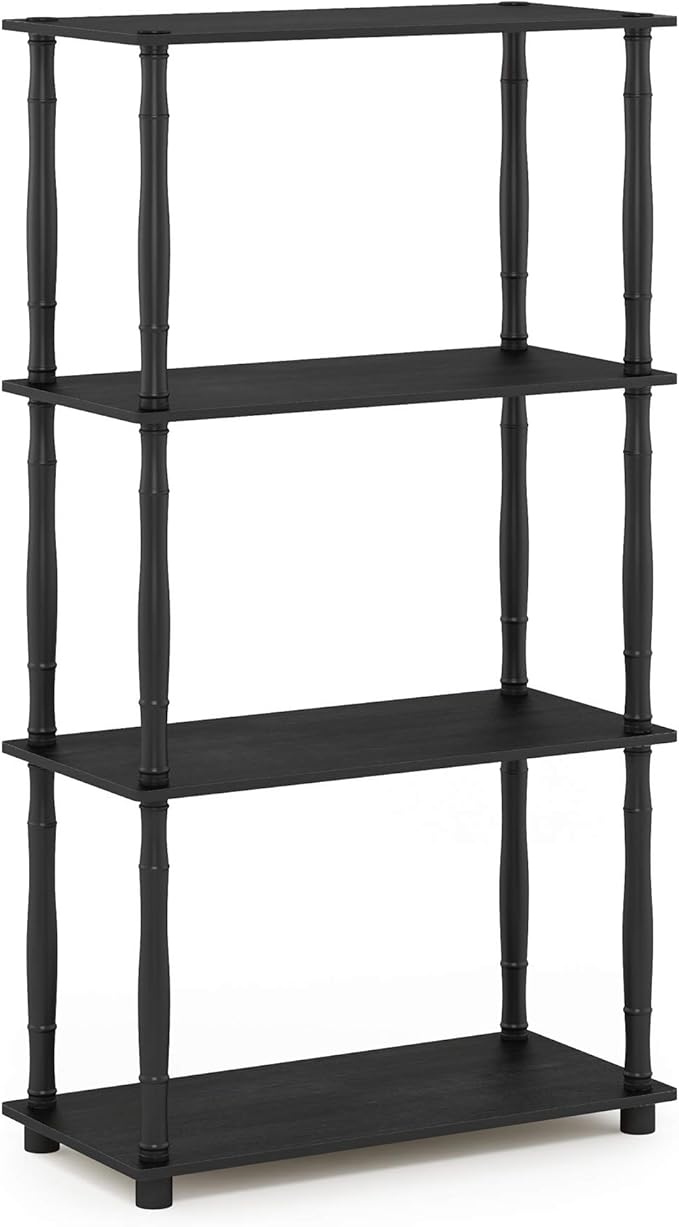 Furinno TURN-N-TUBE Storage Shelves, 4-Tier Book Shelf, Corner Shelf, Toolless Open Shelves, Classic Tubes, for Organization and Storage, Living Room, Home Office, Americano