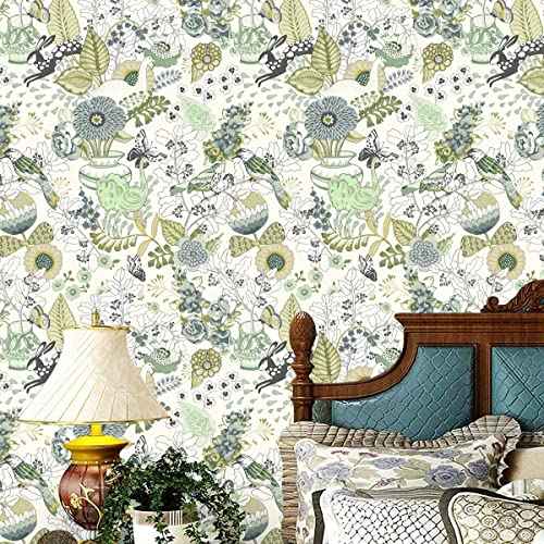 Wudnaye Floral Wallpaper Green Peel and Stick Wallpaper 17.7inch ¡¿ 118.1inch Green Contact Paper Stick and Peel Wallpapers Plants Flower Decorative Contact Paper for Shelves