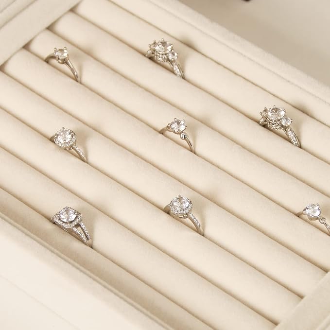 Ring Holder Display Tray Jewelry Organizer Stands for Selling Rings Earrings Show (Beige)
