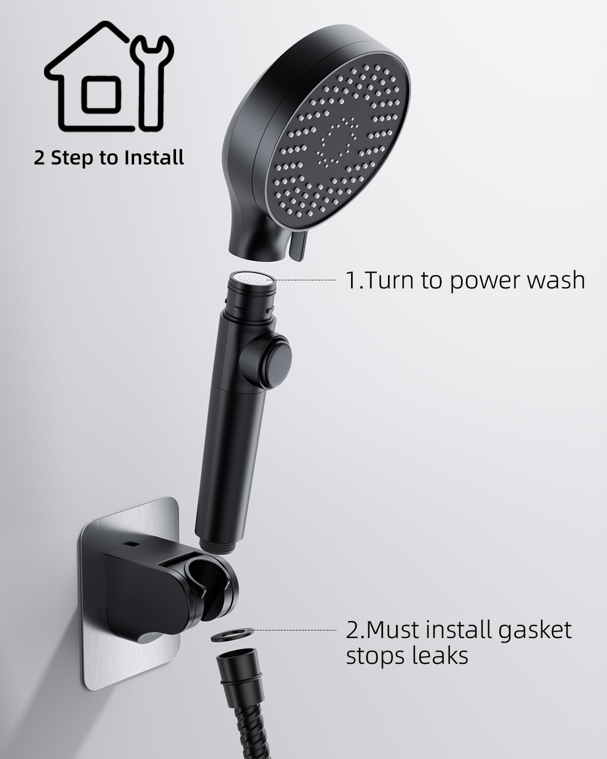 RV Shower Head with Stainless Steel Hose, 5 Mode High Pressure Shower Head with Handheld On Off Switch, Camper Shower Head Replacement for RV, Travel Trailer, Motorhome, RV Accessories Part, Black