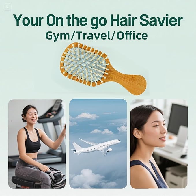 Pink Mini Bamboo Hair Brush – Portable Travel Hairbrush for Kids & Adults, Compact Scalp Massage Hair Brush, Anti-Static, Easy to Carry