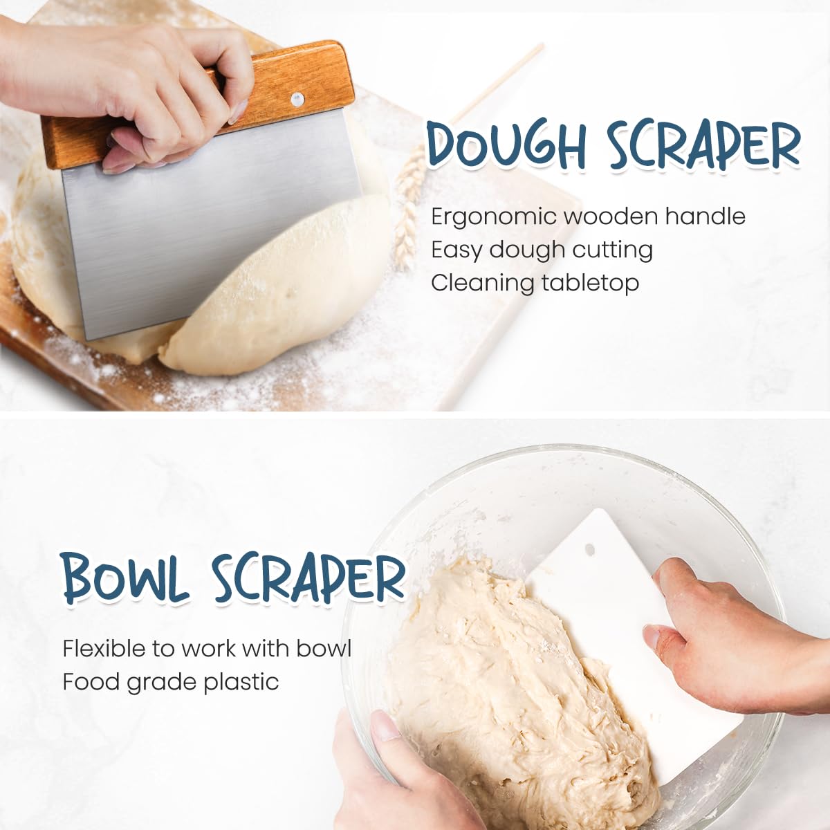 rorecay Banneton Bread Proofing Basket Sourdough Bread Baking Supplies, 9 Inch Round + 10 Inch Oval Proofing Bowls with Dough Whisk Bread Lame Dough Scraper Bread Making Tools and Accessories Set