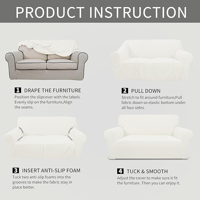 Easy-Going Stretch Sofa Slipcover 1-Piece Sofa Cover Furniture Protector Couch Soft with Elastic Bottom for Kids, Polyester Spandex Jacquard Fabric Small Checks (Sofa, Cream)