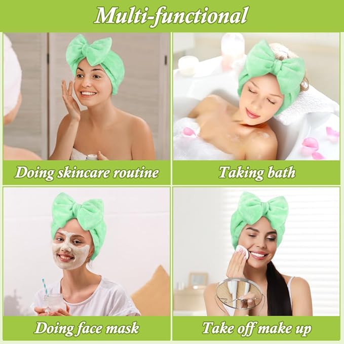 Shintop Makeup Headband, Soft Face Wash Headband with Cute Bow Elastic Spa Hairband for Skincare Facial Mask ShowersÃ¯Â¼ÂLight GreenÃ¯Â¼Â
