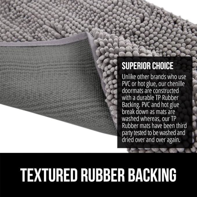 GORILLA GRIP SoakSTOPPER Dog Door Mat, 30x20 Machine Washable Rug Absorbent Doormat Captures Moisture Mud Dirt, Quick Dry Soft Chenille Entryway Rugs Indoor Entrance Mats for Dog Paws, Grey