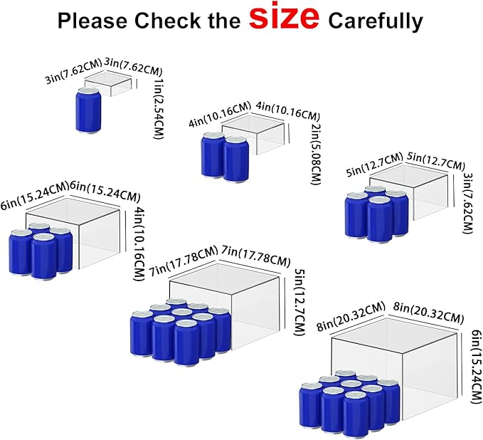 6 Pcs Clear Acrylic Boxes for Display as Buffet Risers and Stands, Food Risers for Party, Table, Stands, including 8", 7", 6", 5", 4", 3" (Small, 6Pcs, Clear)
