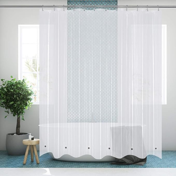 Mrs Awesome Short Shower Curtain Liner with 6 Magnets 72 x 66 inch Clear Thick PEVA Waterproof Plastic Shower Curtain 72x66, Clear
