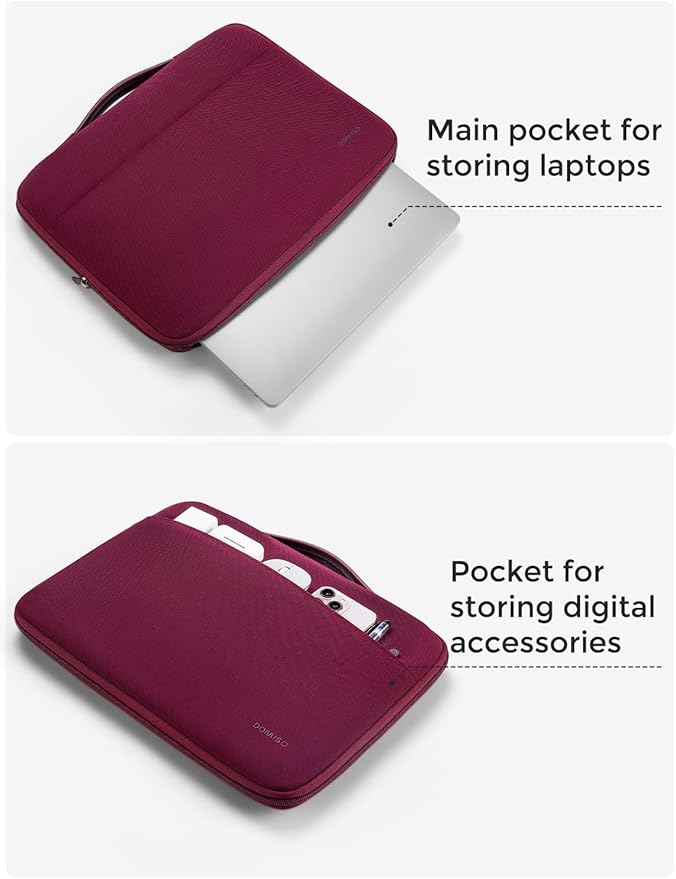 DOMISO 13.3 inch Laptop Case Sleeve Protective Cover Compatible with 14 inch MacBook Pro M4 M3 M2/MacBook Pro Max,13-13.3 inch Dell,Lenovo, HP,Waterproof Computer Cases Bag with Handle,Wine