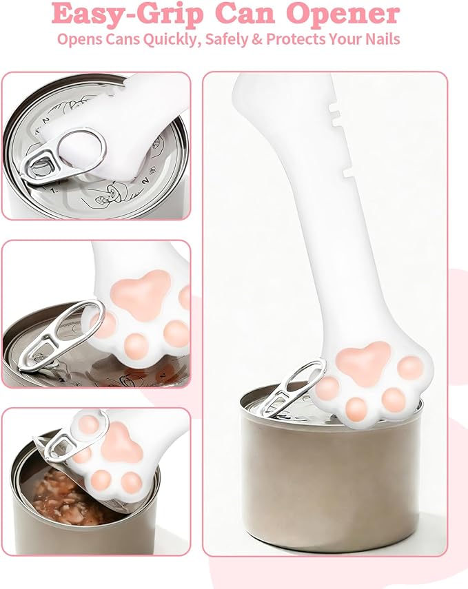 6 PCS Cat Food Can Covers Set, Reusable Silicone Can Lids with Opener, Stainless Steel Wet Food Spoon & Cat Treat Squeezer for Pet Feeding and Storage, Fits Cats & Dogs