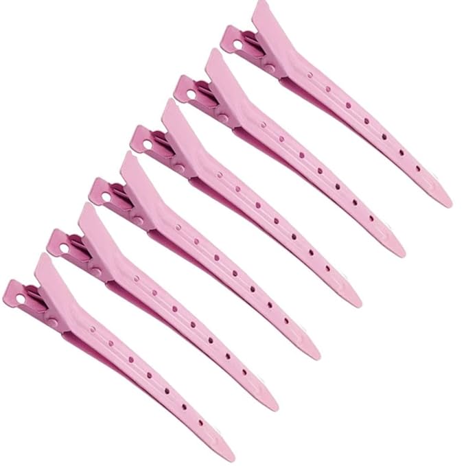24Pcs Duck Billed Hair Clips for Styling Sectioning, Metal Hair Clips for Women Long Hair, Metal Alligator Curl Clips for Hair Roller Salon (Pink)