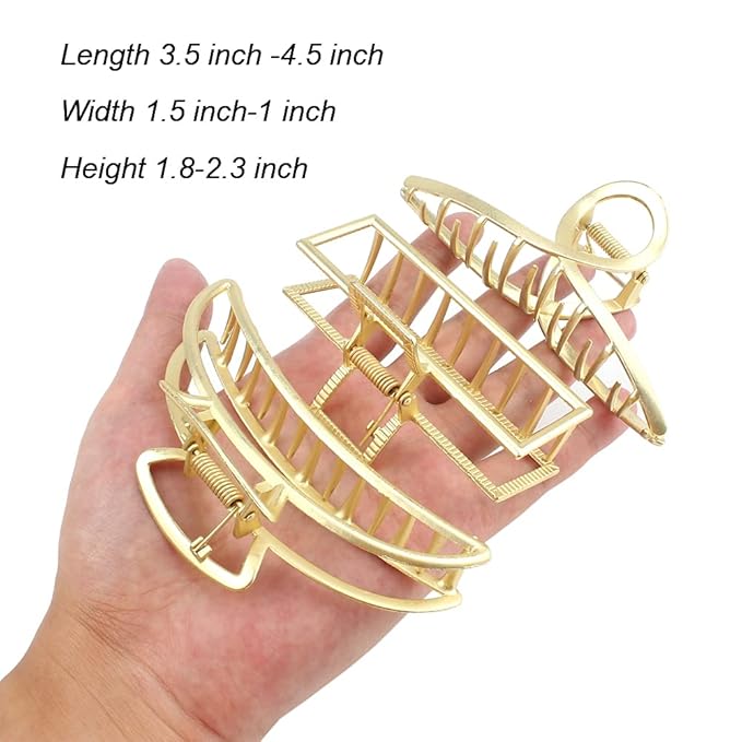 Large Metal Hair Clips for Thick and Long Hair - Butterfly Claw Clips with Non-Slip Grip, Big Jaw Clamps for Women (Light Gold)