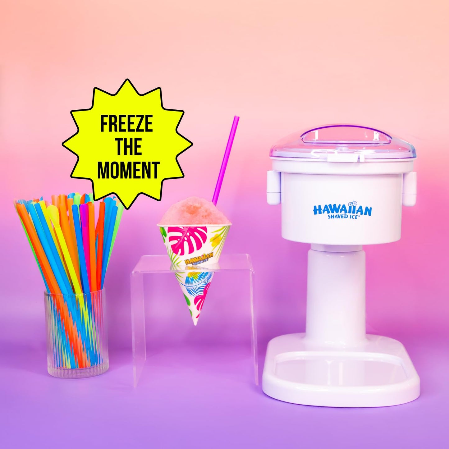 Hawaiian Shaved Ice S700 Snow Cone Machine Kit with 6 - 16oz. Syrups: Cherry, Grape, Blue Raspberry, Tiger’s Blood, Lemon-Lime, Pina Colada, 25 Snow Cone Cups, 25 Spoon Straws, and 6 Pouring Spouts