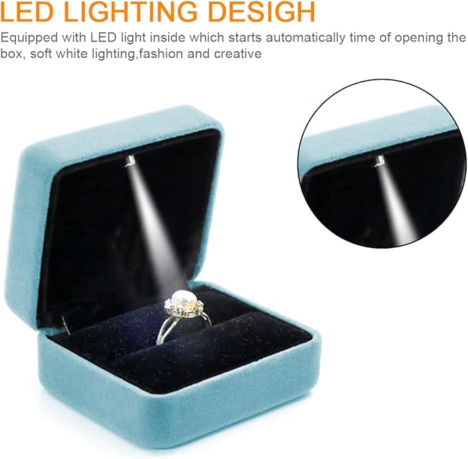 GBYAN Velvet Ring Box with LED Light Jewelry Display Gift Box for Proposal,Engagement, Wedding