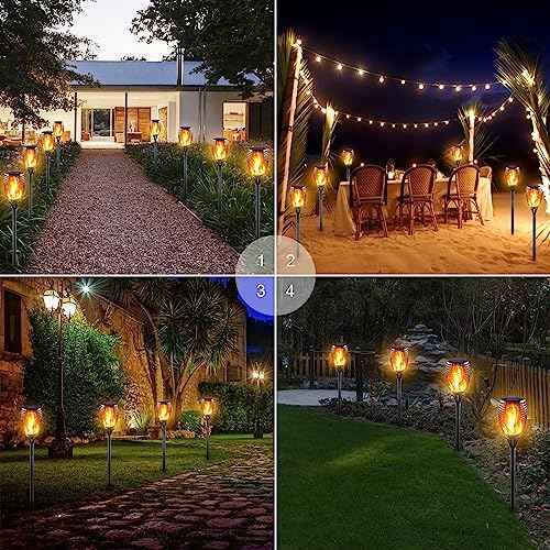 Large Solar Torch Light with Flickering Flame, Outdoor Decorative Solar Tiki Torches - Super Bright LED Landscape Lighting for Yard, Garden, Patio & Pathway Decor, Auto On/Off (6 Pack)