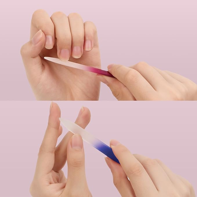 2-Pack Mini Glass Nail File with Case 2mm Thickness Small Crystal Files for Nature Nail Gentle Double-Sided Etched Fingernail Files for Travel Fine Grit Czech Glass Gifts Package Stocking Stuffers