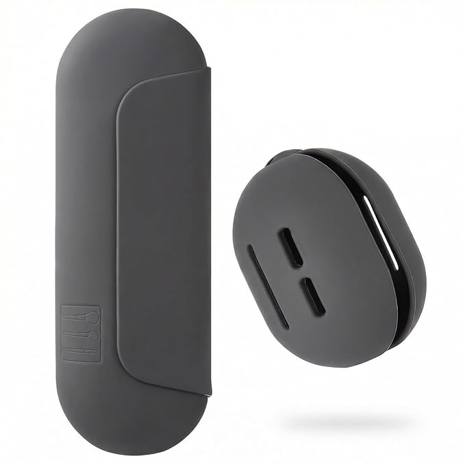 2 IN 1 Silicone Makeup Brush Holder with Beauty Make Up Sponge Holder Case：Soft Portable Cosmetic Face Brushes Holder with Upgrade Anti-Fall Out Magnetic Closure - Grey