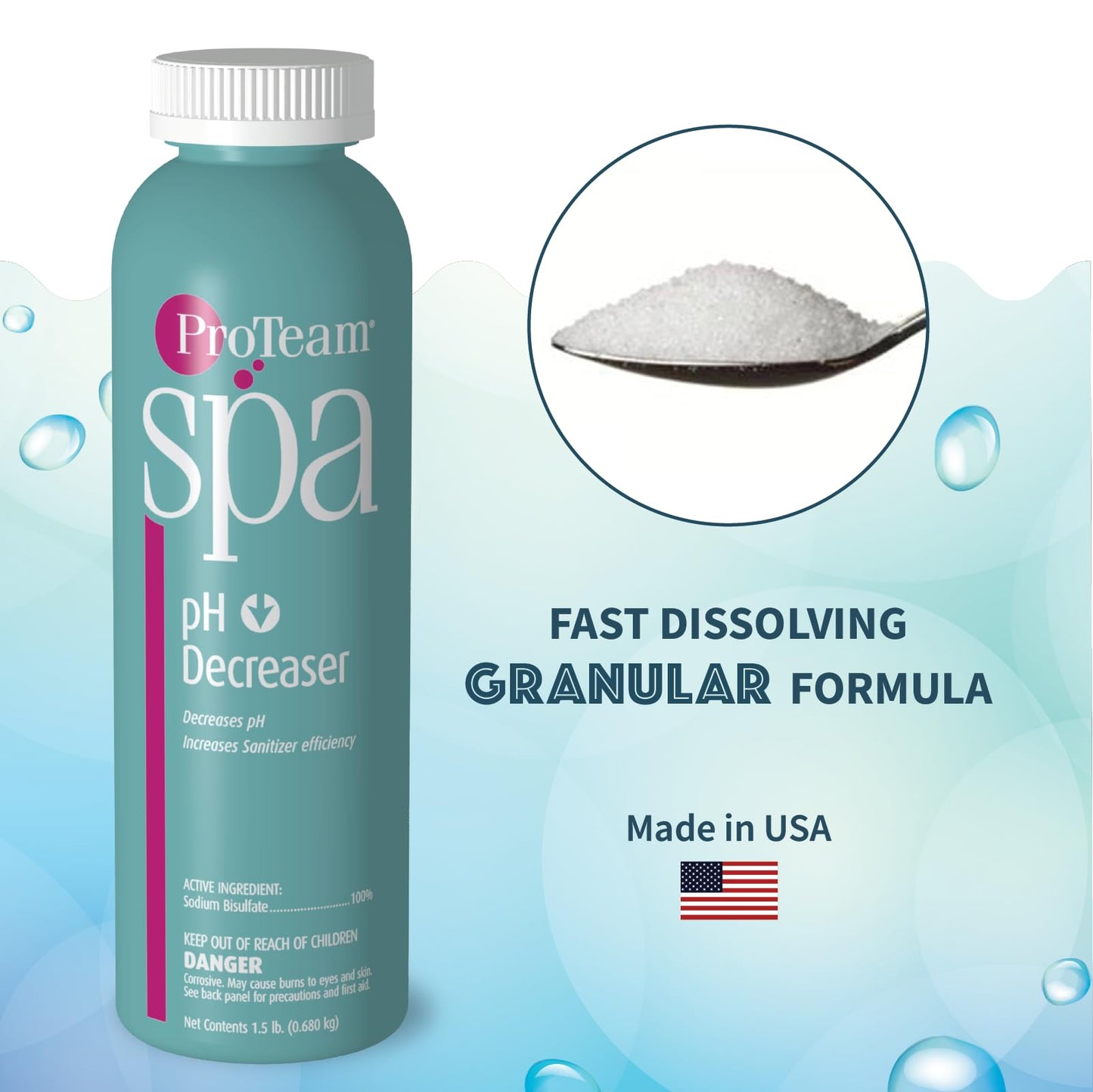 ProTeam Spa pH Decreaser for Hot Tub - pH Down Hot Tub pH Decreaser Bundle with SplashWiz Spa & Hot Tub Chemicals Care Guide e-Book Made in USA (1.5 lb)