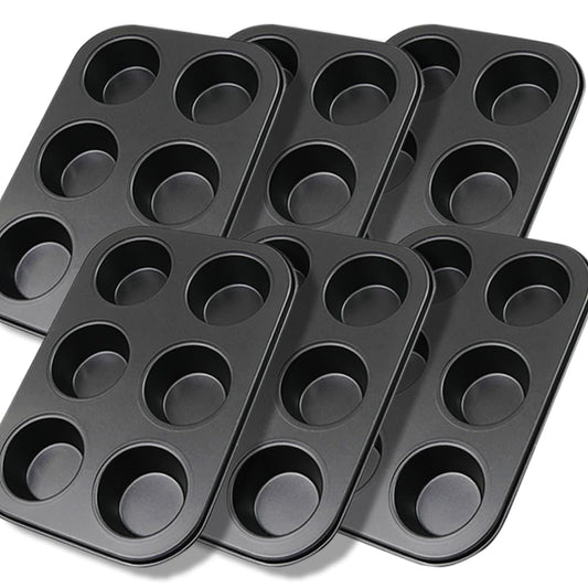 ASBAYSON 6 Packs Premium Steel Muffin Pan for Baking, Round Muffin Baking Pan, Baking Tray for Muffins, Cupcakes, Brownie(Black