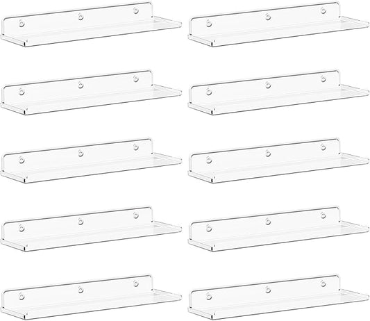 Lifewit Floating Shelves for Bathroom, Acrylic Wall Organizer for Perfume, Makeup, Figures, Nail Polish, Photo, Book, 14" Decor Display Rack for Nursery, Living Room, Bedroom, Kitchen, Clear, 10 Pack