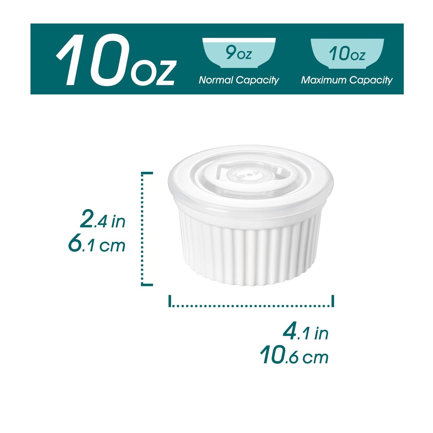 vancasso 10 oz Ramekins with Lid, Porcelain Creme Brulee Souffle Dishes, White Pudding Custard Cups Ramiken for Baking, Dishwasher and Oven Safe, Set of 6