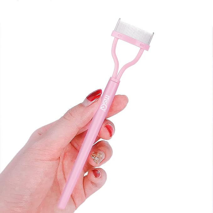 Eyelash Comb Separator MSQ Eyelash Mascara Brush and Comb Lash Separator With Comb Cover Arc Designed Cosmetic Brushes Tool Pink (Includes a Mascara Wand)