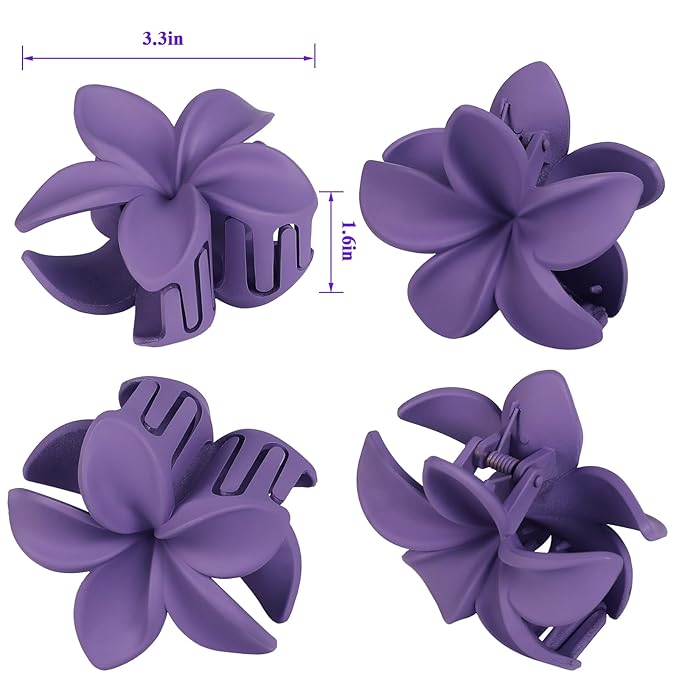 Flower Hair Clips for Women 6 Pcs Hawaiian Large Claw Clips Plumeria Medium Hair Claw Clips for Thick Thin Hair Hibiscus Tropical Beach Hair Accessories for Women Girls and Girls (Purple)