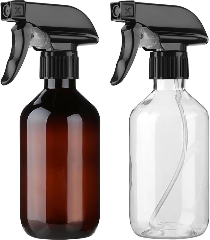 Arkeiliy 2-Pack Leakproof Spray Bottles (300ml/10oz) - Adjustable Nozzle for Fine Mist & Jet Stream | Premium Refillable Plastic Bottles for Hair Styling, Plant Misting, Cleaning Solutions (C+B)