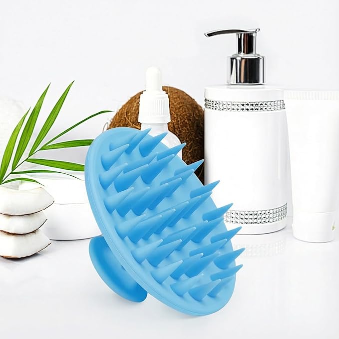 Silicone Scalp Massager Shampoo Brush, Scalp Brush for Hair Growth & Dandruff Removal, Hair Scrubber Scalp Stimulator Exfoliator Brush with Soft Bristles for Wet Dry Scalp Care (Light Blue)