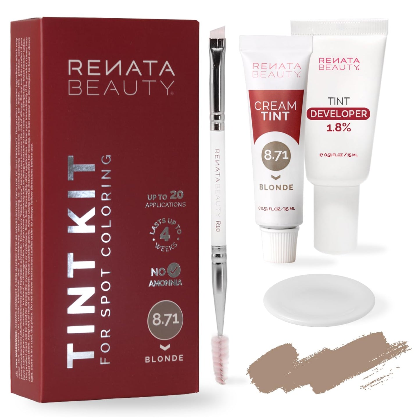 RB RENATA BEAUTY Tint Kit for Spot Coloring â Cream Hair Dye Kit with Developer and Application Brush, Covers Gray Hairs, Smudge-Proof, Long-Lasting Up to 4 Weeks, 20 Applications [Blonde]